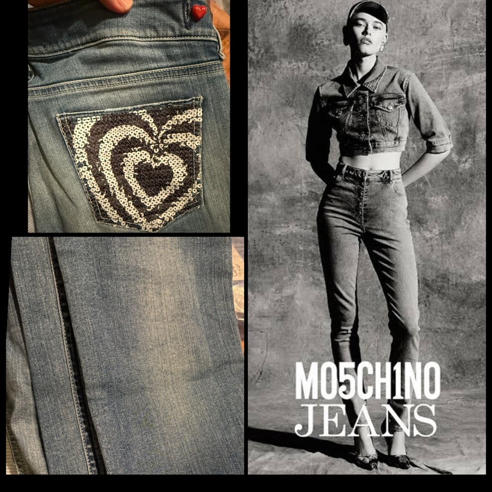 Moschino Dark Blue Denim with Heart Embellishment